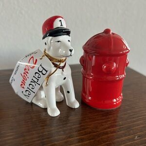 Firefighter Dog and Hydrant Salt and Pepper Shaker